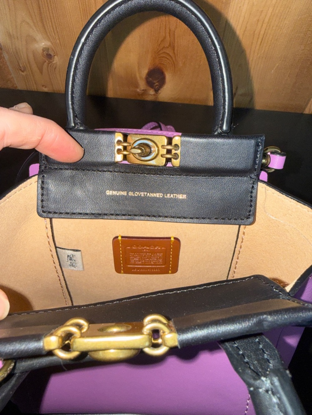 Purple Mini Tote Handbag with Black Handles - Picture 10 of 13